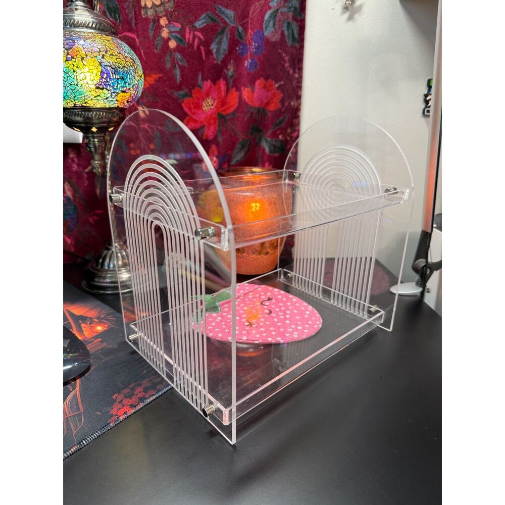 Vintage Clear Rainbow 2 tier Acrylic Vanity Tray - all parts attached! - Picture 5 of 7